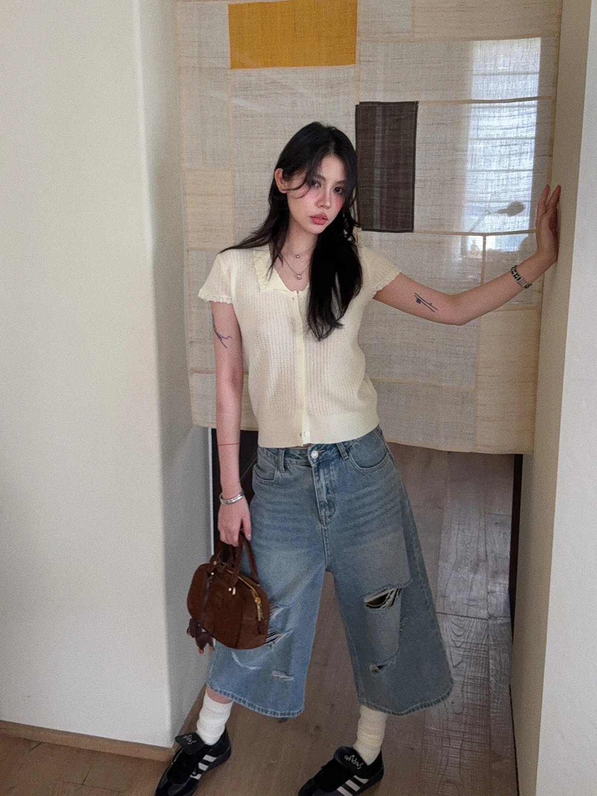 

Ретро-топ из тонкого трикотажа Ice Silk с коротким рукавом для женщин, летний, модный, приталенный, премиум-качество