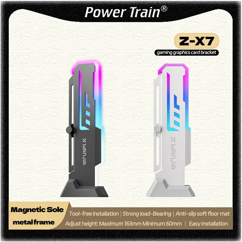 Power Train Z-X7 ARGB Gaming Graphics Card Bracket Temperature Display Magnetic Sole Metal Frame Easy to Install PC Accessories