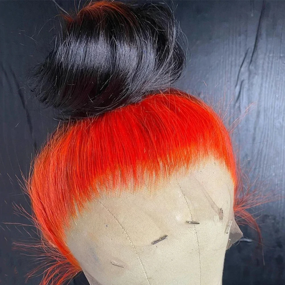 Charisma-peluca Frontal de encaje sintético para mujer, 26 pulgadas de largo, naranja a negro, Ombre, Cosplay