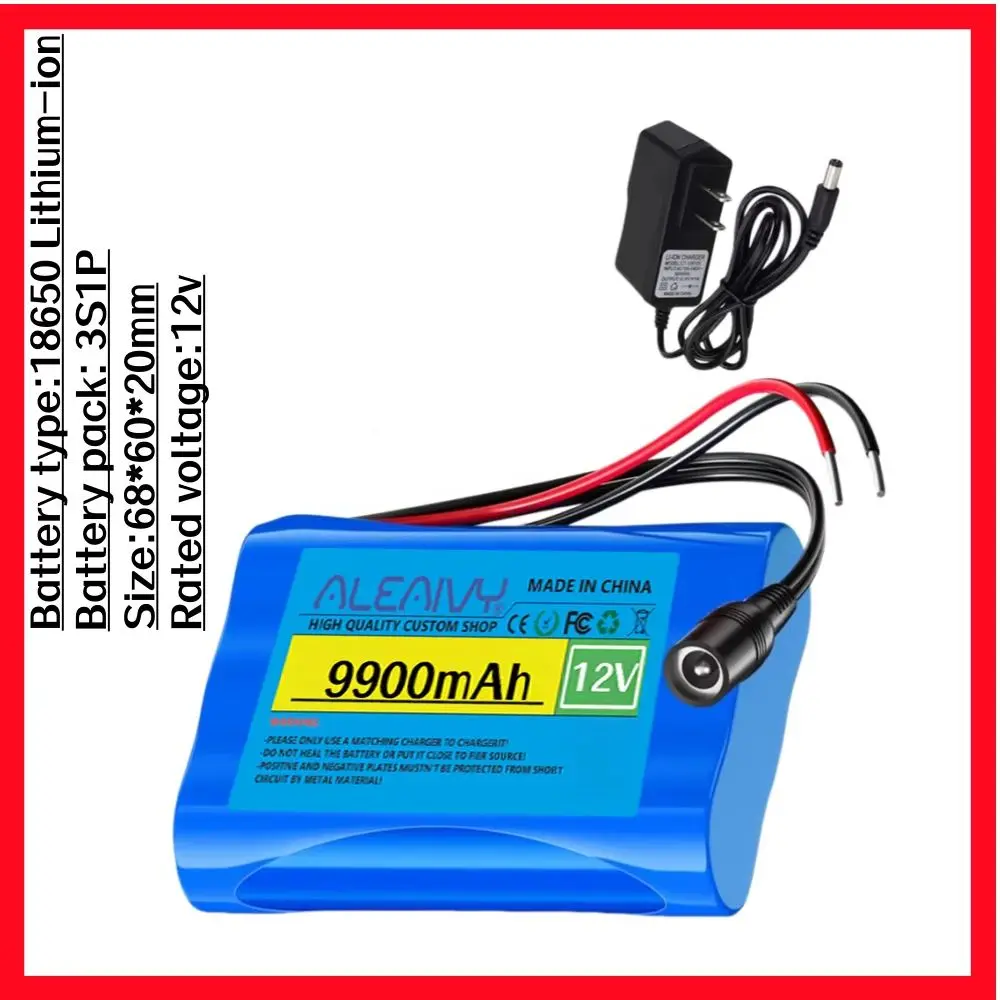 

12V 9900mAh 18650 Lithium Ion Battery Pack with 3S1P Protection Plate DC 12.6V Super Rechargeable Battery And Charger Set.