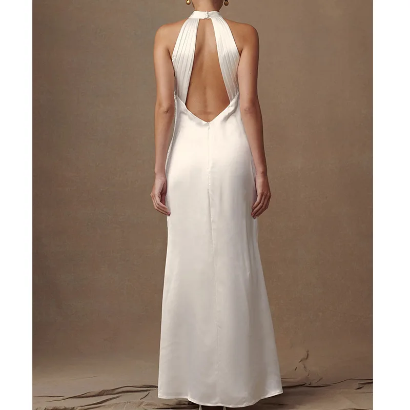 فستان حفلات صيفي فاخر من الساتان لعام 2024 أنيق ومثير وأنيق ثلاثي الأبعاد بدون أكمام مشد للمشاهير فستان سهرة لحفلات الكوكتيل