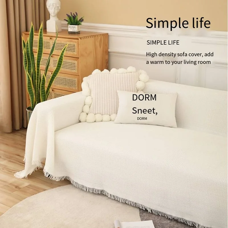 Solid Color Cotton Thread Blanket Simple Cushion Ins Wind Sofa Cover Double-Sided Available  Four Seasons Fashion Lunch Blanket