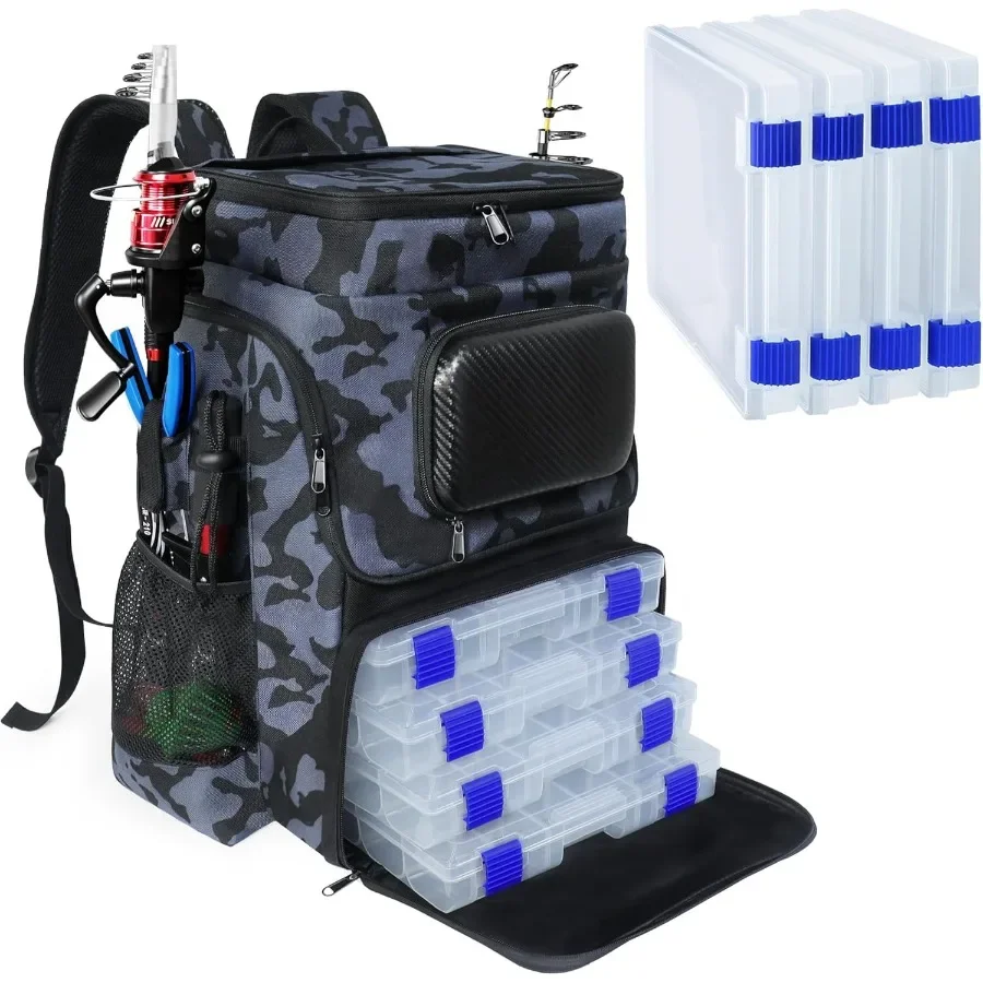 

Large Water Resistant Fishing Backpack with Rod Holder and Builtin Cooler for Outdoor Angling Durable Tackle Bag with Multiple