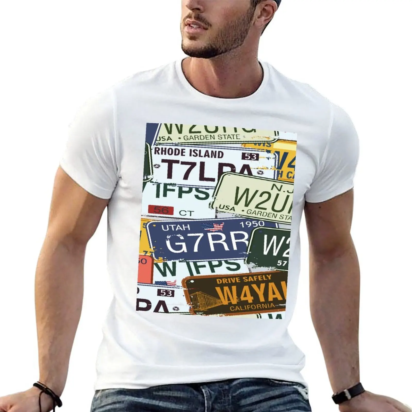 Old American Car Licence Plates T-Shirt affliction shirts plain mens t shirts casual stylish