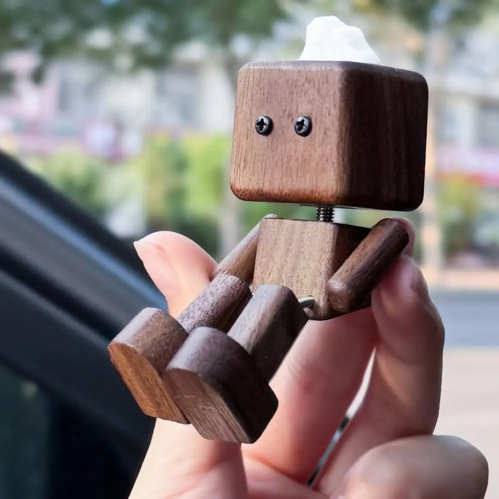 تمثال رجل خشبي مصنوع يدويًا مع أقدام متأرجحة، زخرفة عطرية للسيارة، قطعة فنية خشبية لتزيين لوحة القيادة التلقائية