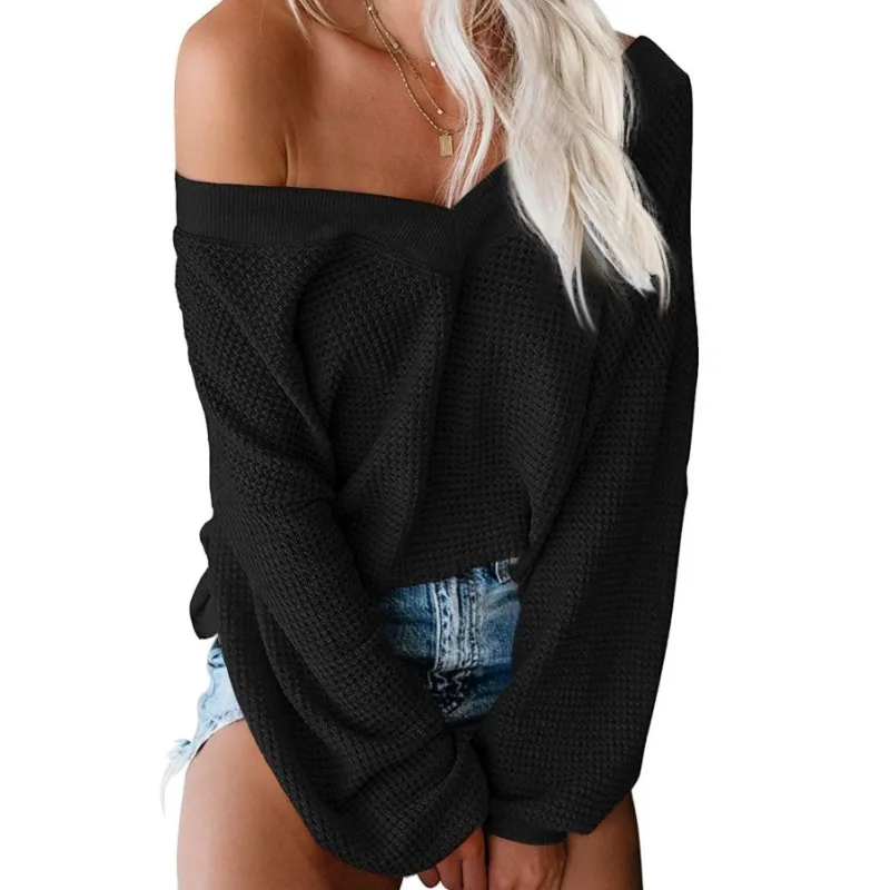 

Women's New Women’s Comfortable and Fashionable Solid Color V-neck Sweater Long Sleeved Casual Shoulder Sleeve Pullover Sweater