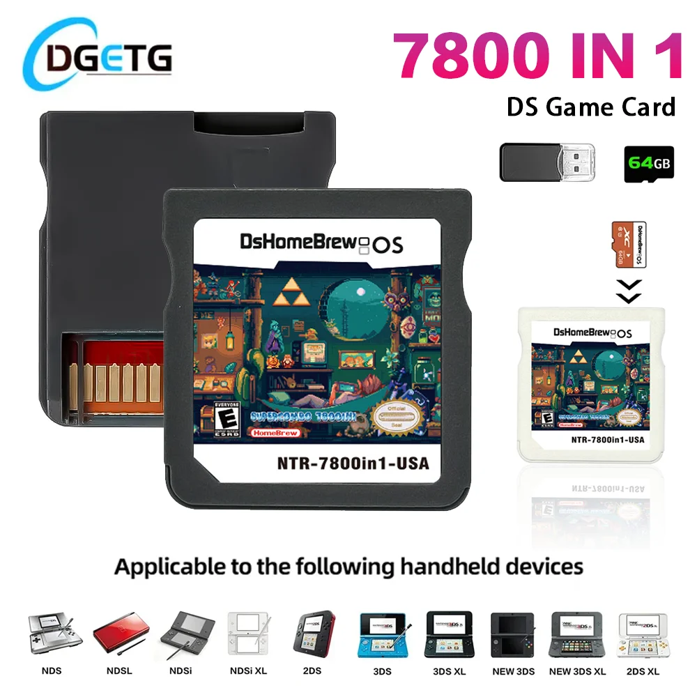 DS 7800 en 1 carte de jeu vidéo carte mémoire adaptateur SDHC avec carte TF 64G pour NDS NDSL 3DS XL 2DS XL Console DS accessoires