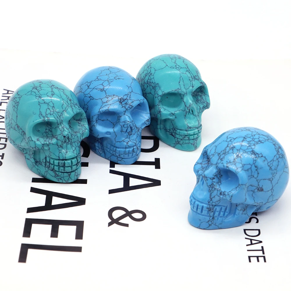 

2'' Natural Hand Carved Synthetic Blue And Green Turquoise Stone Skull Carved Healing Gem Craft Halloween Gift Home Decoration