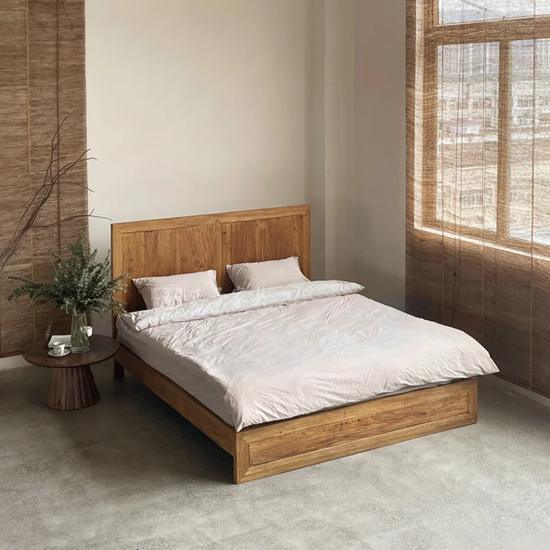 

Old elm home double solid wood bed B & B bedroom bed frame 1.51.8 meters
