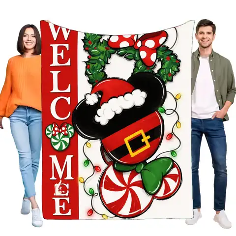 Mickey Mouse Welcome Blanket Christmas Throw Soft Cozy Lightweight Decorative Home Gift Perfect for Holidays and Festive Occasio