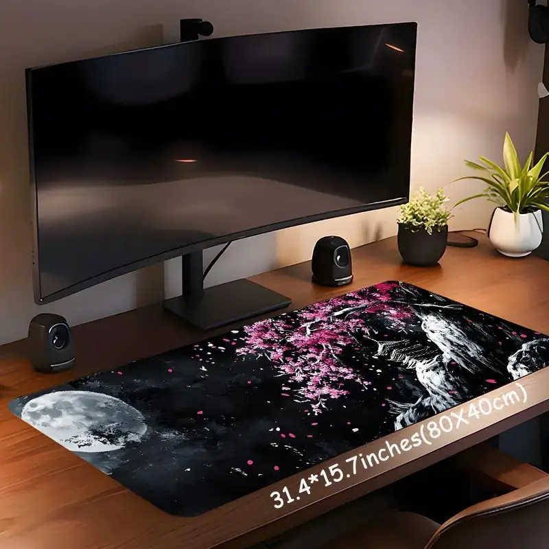 VIKAMA Dark Oriental Cherry Blossom XXL Desk Mat Anti Slip Gaming Mouse Pad Ink Landscape Large Keyboard Pad Table Decor