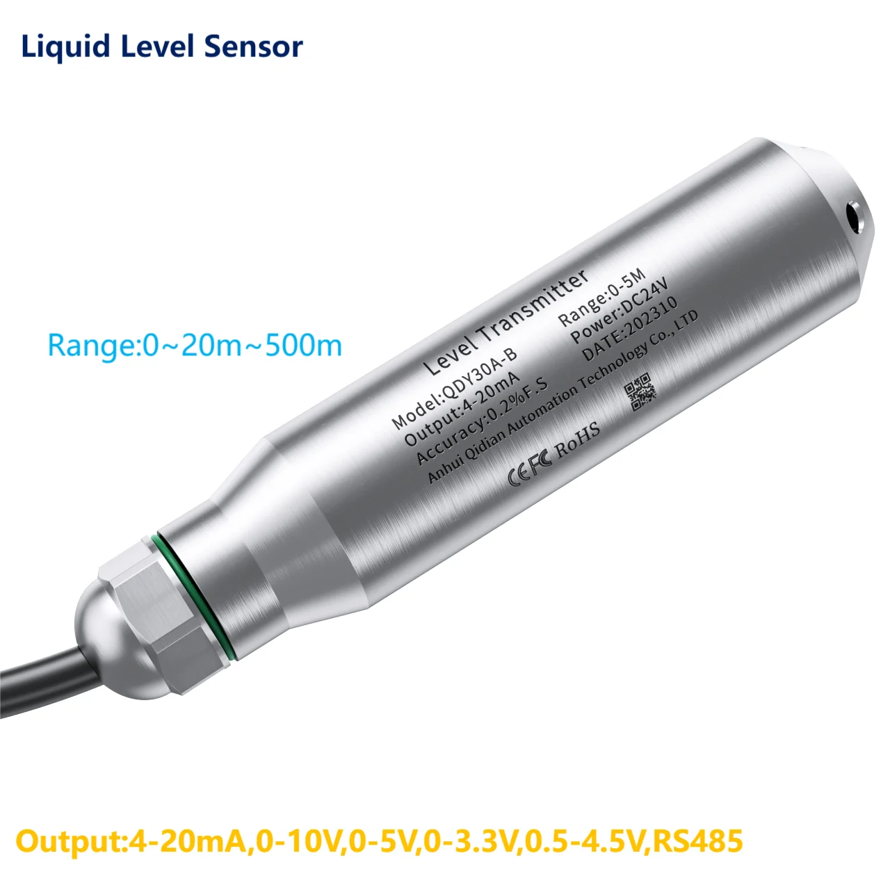 Transmissor de Nível Líquido 1m 2m 3m 4m Dc5v Dc12v Dc24v Hidrostática Sensor Transdutor 010v 05v 03.3v Nível Dágua