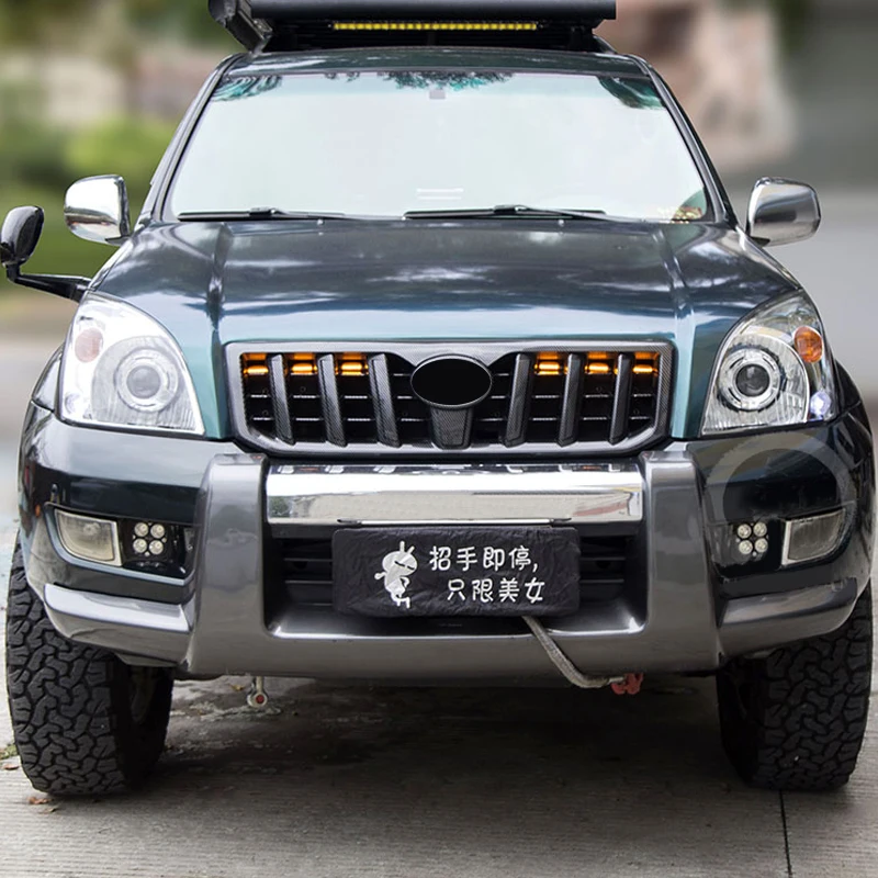 Toyota Land Cruiser Prado 120 2003-2009 front grill Net Light, Lc120 Middle Net Decorative Light Modification Accessories