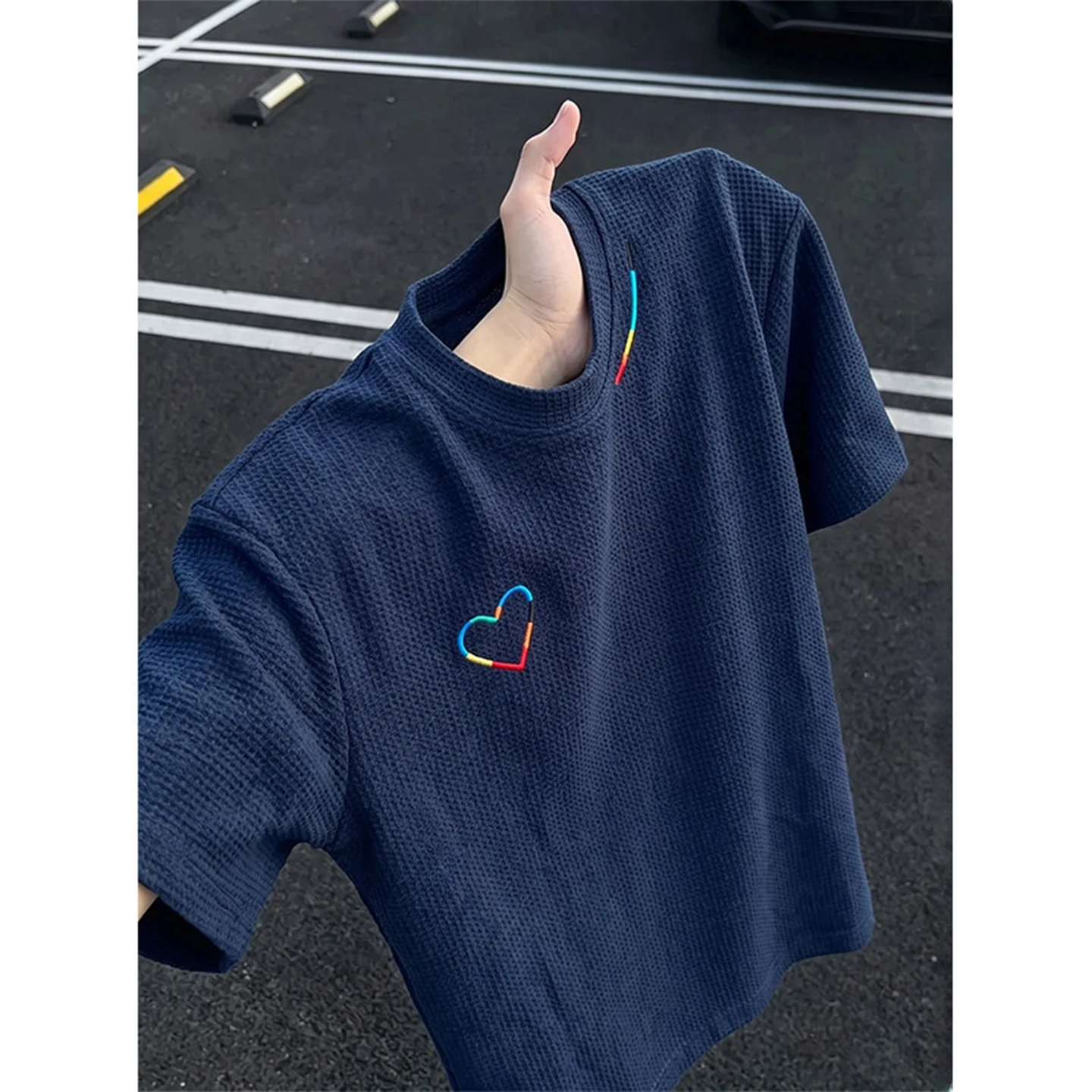Black Breathable Dragon Scale Embroidery Short Sleeve Men's Summer T-Shirt Design Loose Half Sleeve Top Shoulder Width