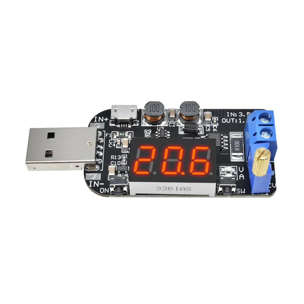 USB Adjustable Buck-boost Power Supply Regulator Module 5V To 3.3V 9V 12V 18V 24V With Current And Voltage LED Display