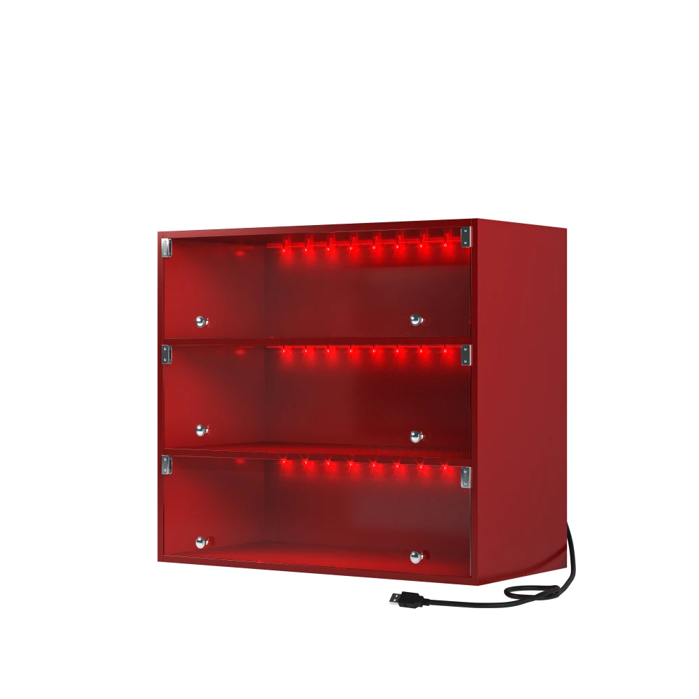 1PC Red Three layers LED light shoe box  with glass doors storage shoe Cabinets Living Room Furniture 3 Layers