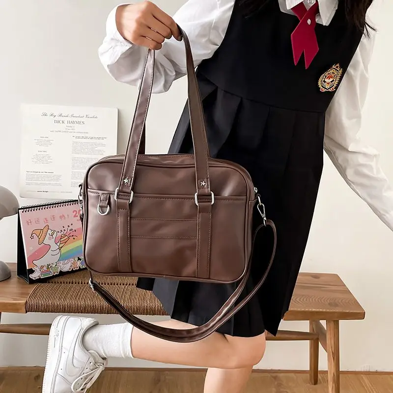 GAINNY Japanese Casual PU Shoulder Bag Junior High School Students Handbag Vintage Jk Anime Uniform Large Capacity Tote Bag