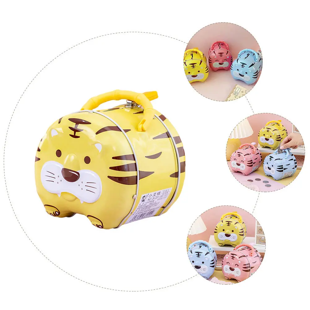 漫画風トラの貯金箱ブリキ製コインマネーバンク子供用コイン貯金ポットデスクトップデコレーション子供用マネーボックスブリキ製貯金ポット