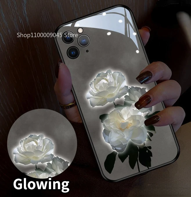 

Camellia Call Flash Up LED Light Luminous Glass Back Phone Case for Samsung S24 S22 S23 S21 Note 9 10 20 A14 A54 A73 Plus Ultra