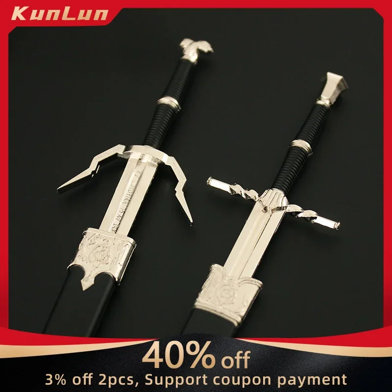 2pcs 22cm The Wizard 3 Sword Alloy Craft Model with Sheath Geralt Weapon New Beast Steel Swords Double Headed Knife Toys Boys