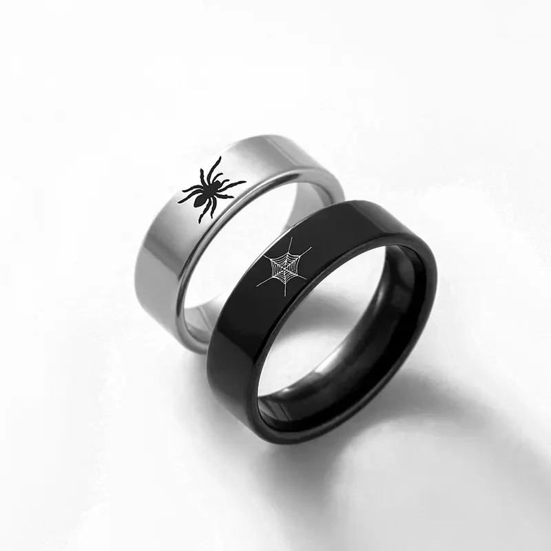 Punk Stainless Steel Couple Rings Black Silver Color Spider Ring For Women Men Halloween Jewelry