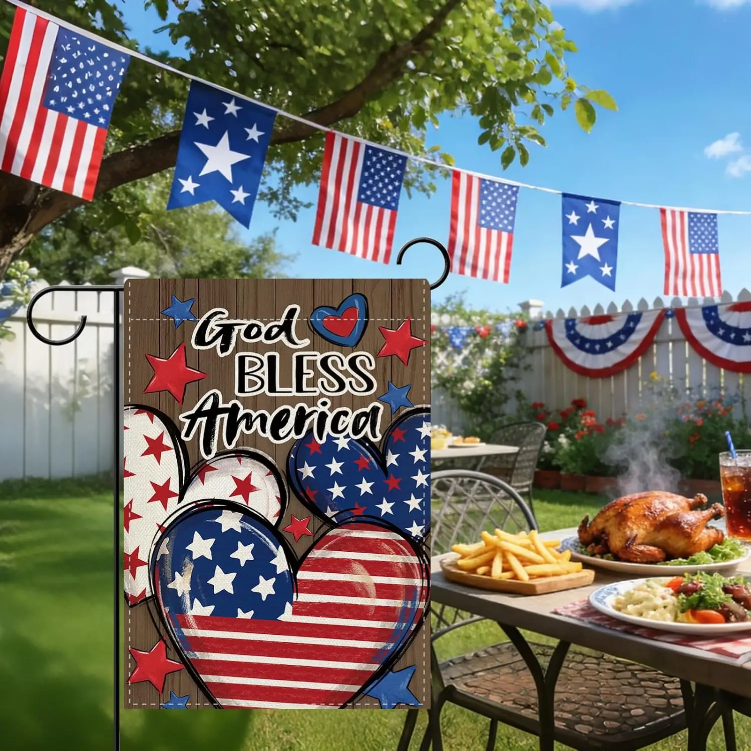 Dyrenson 4th of July Patriotic Christian Love Hearts Decorative Garden Flag, Religious God Bless America Yard Outside Home D jjp