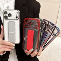 For iPhone 16 15 14 13 Pro Max Case Wrist Strap Magnetic Stand Kickstand Silicone Soft Protective Case for iPhone 17 Air Support