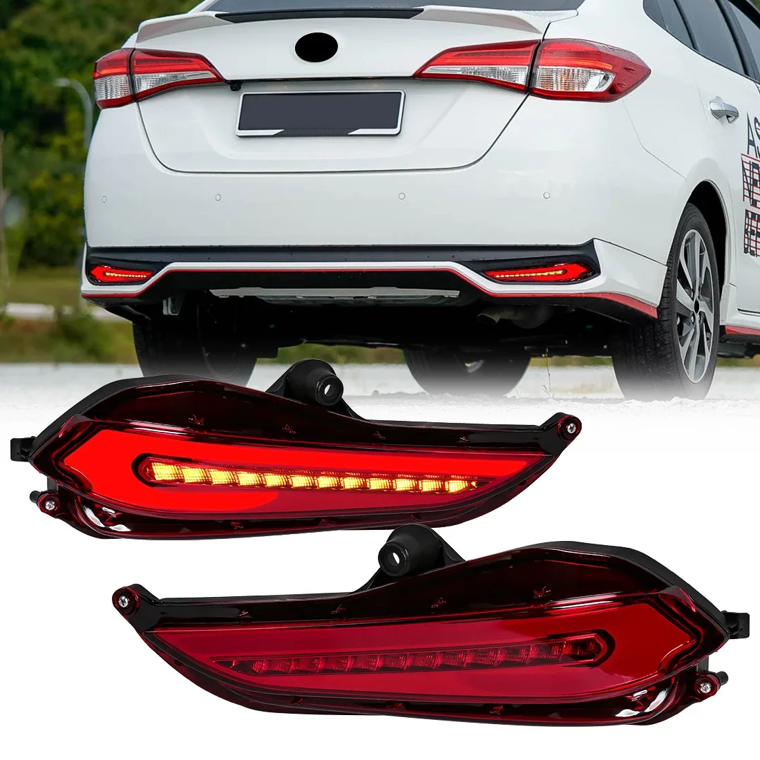 

GEFENSI 3 Function Rear Bumper Reflector Light For Toyota Yaris 2017 2018 2019 Vios Brake Warning Dynamic Turn Signal Lamps Car
