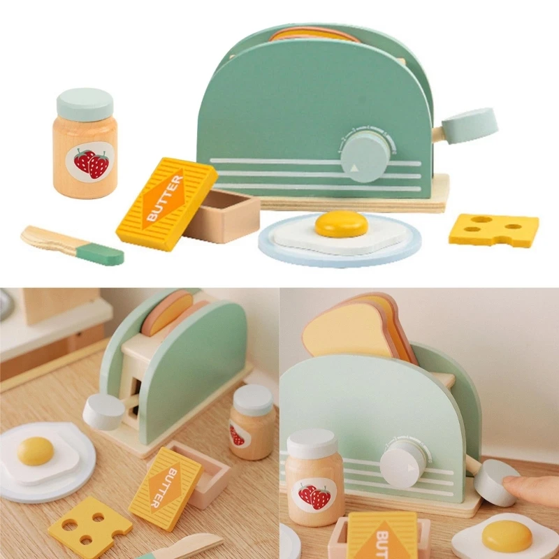 Holz-Brotbackmaschine für Kinder, Spielzeug, Toaster, Spielküche, Spielset fördert Rollenspiele und Fantasie