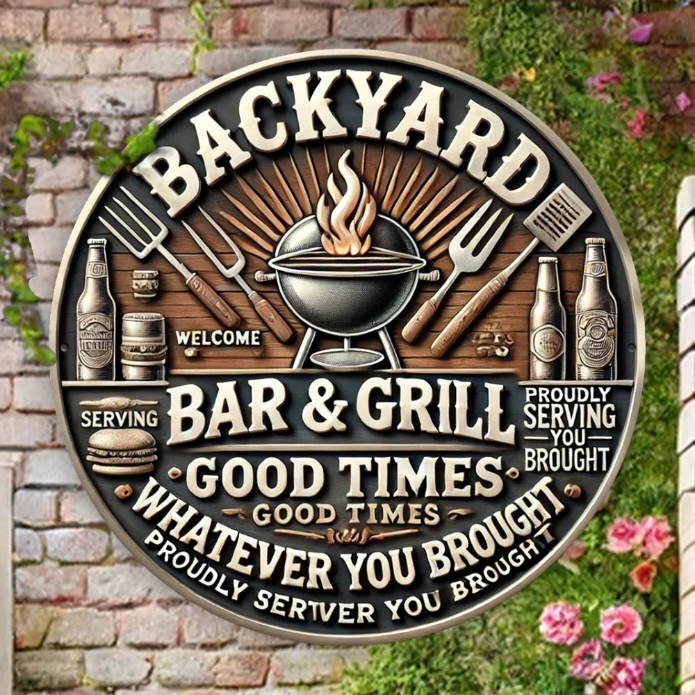 GrillPartyPro ™   Rundes Schild für Barbecue-Bier |   Klassisches Metalldesign |   Must-Have-Dekor für Zuhause, Bars und Terrasse
