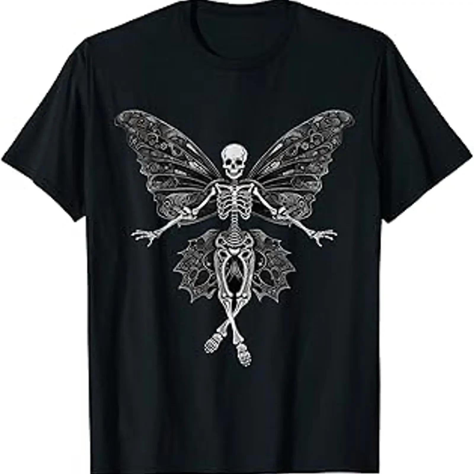 Aesthetic Y2k Fairy Wings Skeleton Alt Grunge T Shirt vintage Washed Comfortable Casual Top For Everyday Wear Stretched graphic