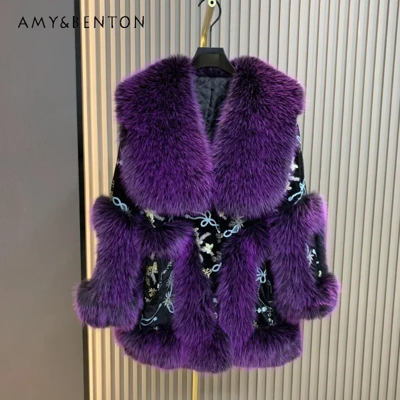 

Winter New High-end Heavy Industry Foreign-style Thin Faux Fur Fashion Warm Medium And Long Fox Hair Toka Imitation Furry Jacket