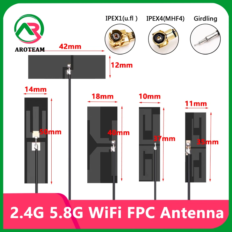 10PCS Dual-Frequency FPC 2.4G 5.8G Antenna, Flexible Adhesive FPC PCB Dual Band Internal Omni WiFi Aerial With IPEX U.FL