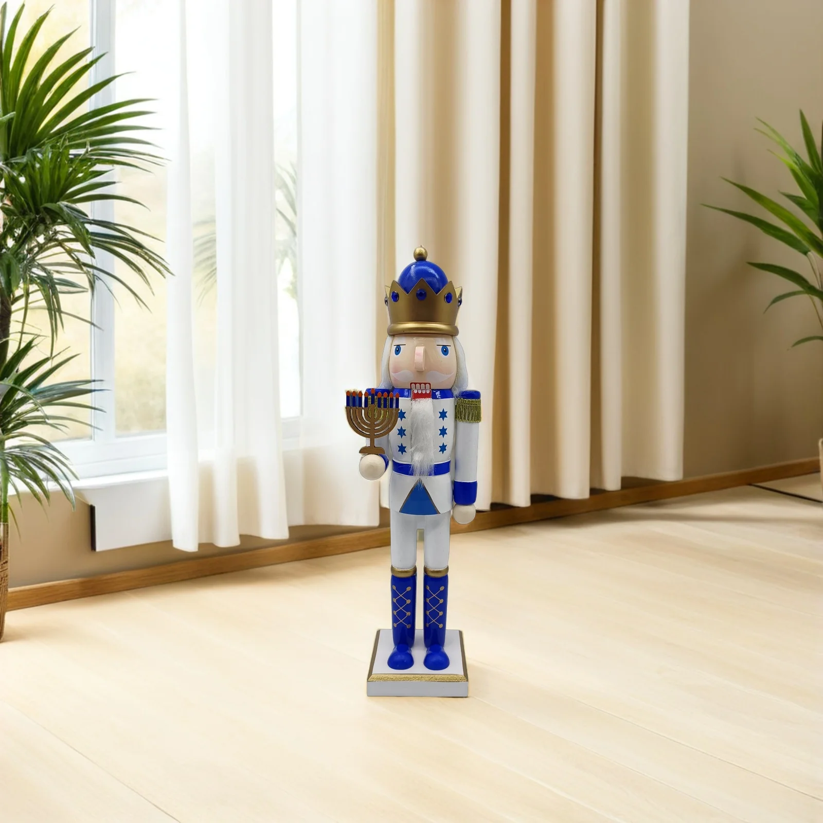 

Hanukkah Wooden Nutcracker Soldier 38 Cm Blue White Traditional Christmas Shelf Winter Tiered Tray Tabletop Decor