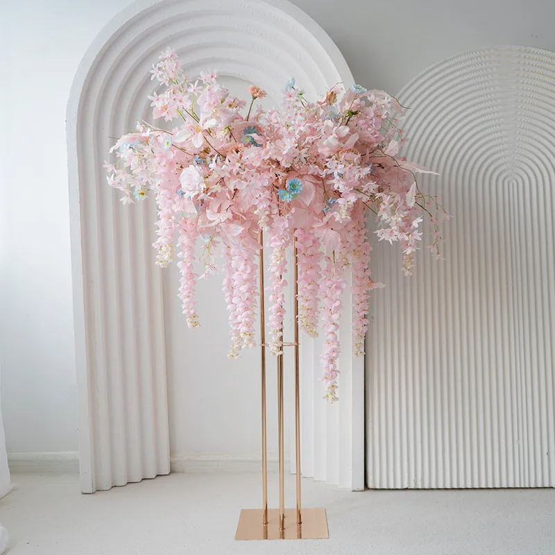 Wedding Pink Series Electroplated Column Floor Floral Arrangement Finished Imitation Stage Background Decorative Guide