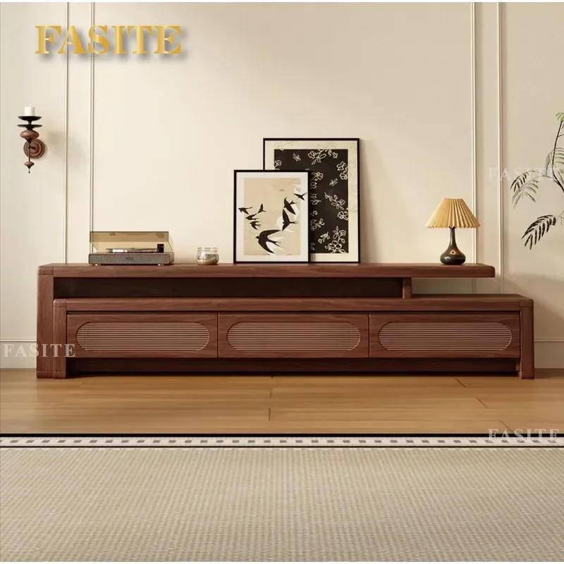 For North American Black Walnut Telescopic TV Cabinet Solid Wood Floor Storage Unit New Chinese Style Legless Living Room