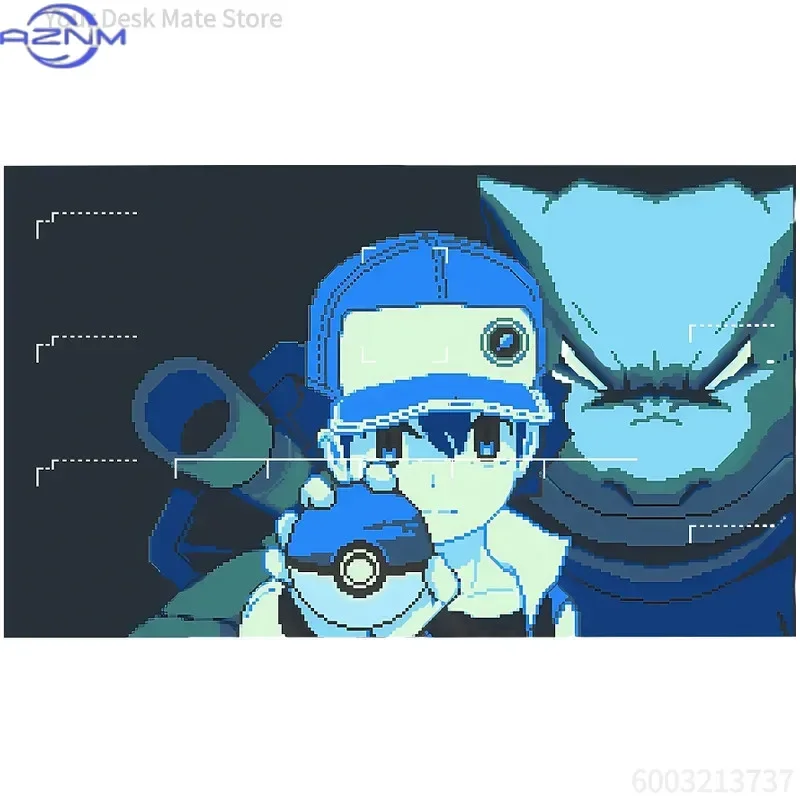 Blue Pixel Style Pokemon Blastoise Art Mouse Pad, Non-Slip Waterproof PTCG Battle Playmat For Card Gaming