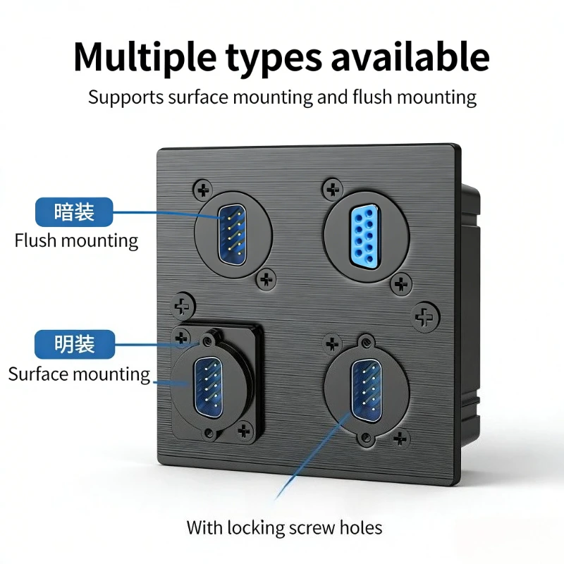 D-Type DB9 Panel Socket, 9-Pin RS232 D-SUB Connector, Solderless Male/Female Serial Port Module for Computer Hardware