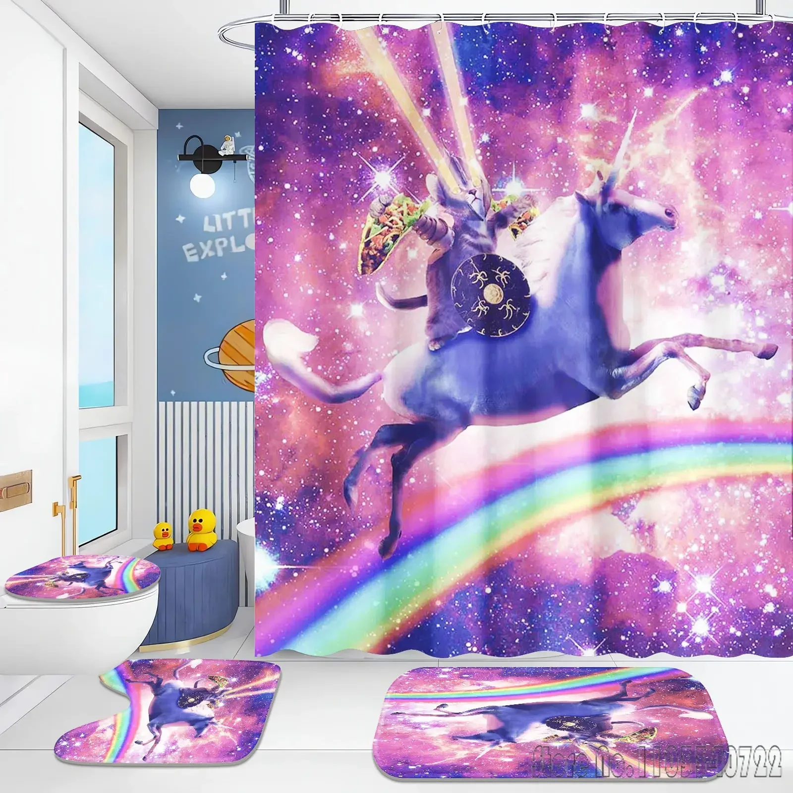 Unicorn Luxury Bathroom Accessories Shower Curtain 4 Piece Set Mats  Anime Waterproof For Curtains Home Cartoon Cute