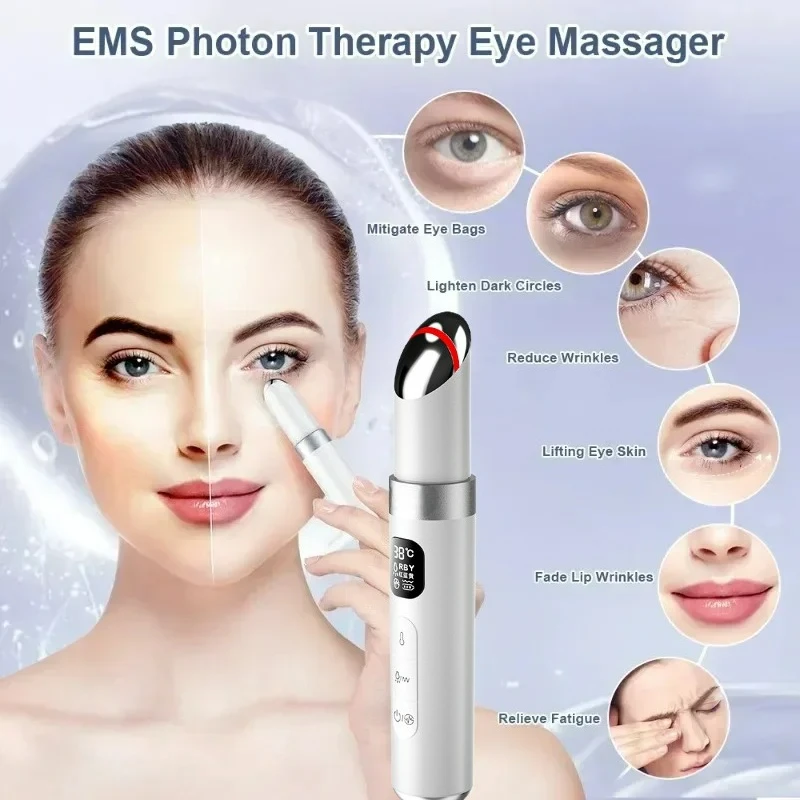 

Электрический массажер для глаз EMS, микротоковая подтяжка кожи, уменьшение морщин вокруг глаз, удаление темных кругов, горячая вибрация, устройство для ухода за кожей