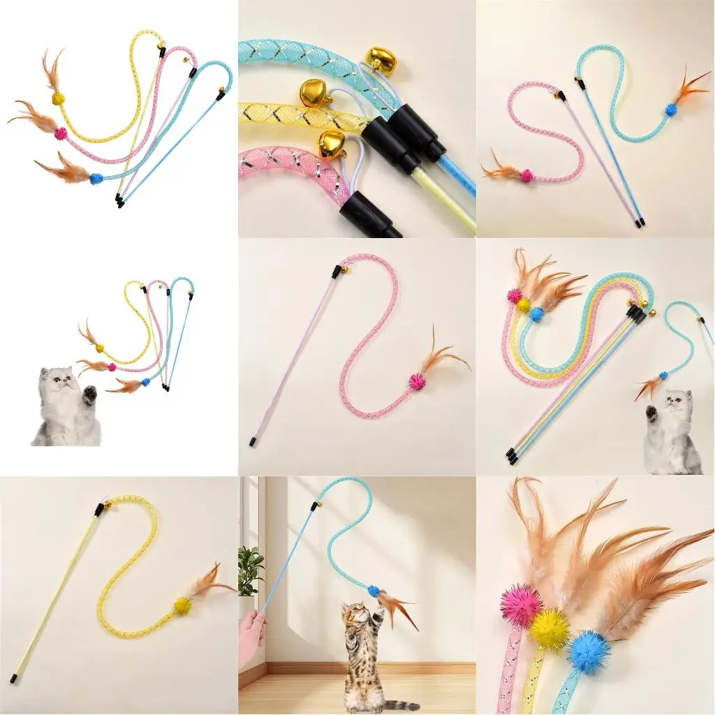 Pack 3 jouets interactifs pour chaton, Tube en maille, boule à fourrure à plumes pour les récréations