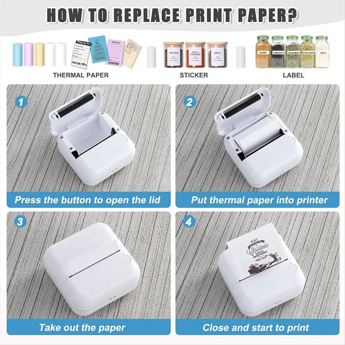 

BOFF Mini Sticker Printer Bluetooth Thermal Printer with 10 Rolls Papers and Stickers for Picture, Receipt, Notes, Black