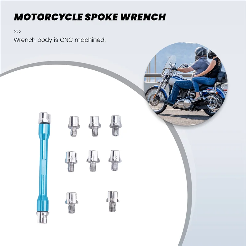 1 Set Blue Motorcycle Spoke Wrench And 10 Pieces Hardened Tips 5.0-6.8 For Most Motorbikes-BAAQ