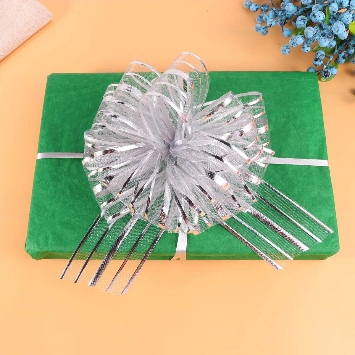 10Pcs Easy Pull Bows Silver Festive Decoration Wedding Party Christmas Tree Wine Bottle Basket Gift Hamper Embellishment Pull