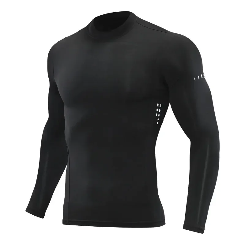 

Men's Tight Fitting Sports T-shirt, High Neck, Long Sleeved Top, Gym Running Suit, Fitness Tight Sports Shirt