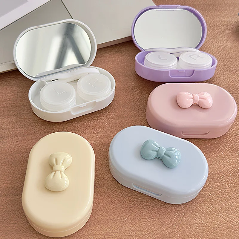 علبة عدسات لاصقة على شكل فيونكة مع مرآة صغيرة محمولة للعناية بالعيون، صندوق حاوية عدسات لاصقة، مجموعة أدوات السفر، منظم إكسسوارات النظارات #5