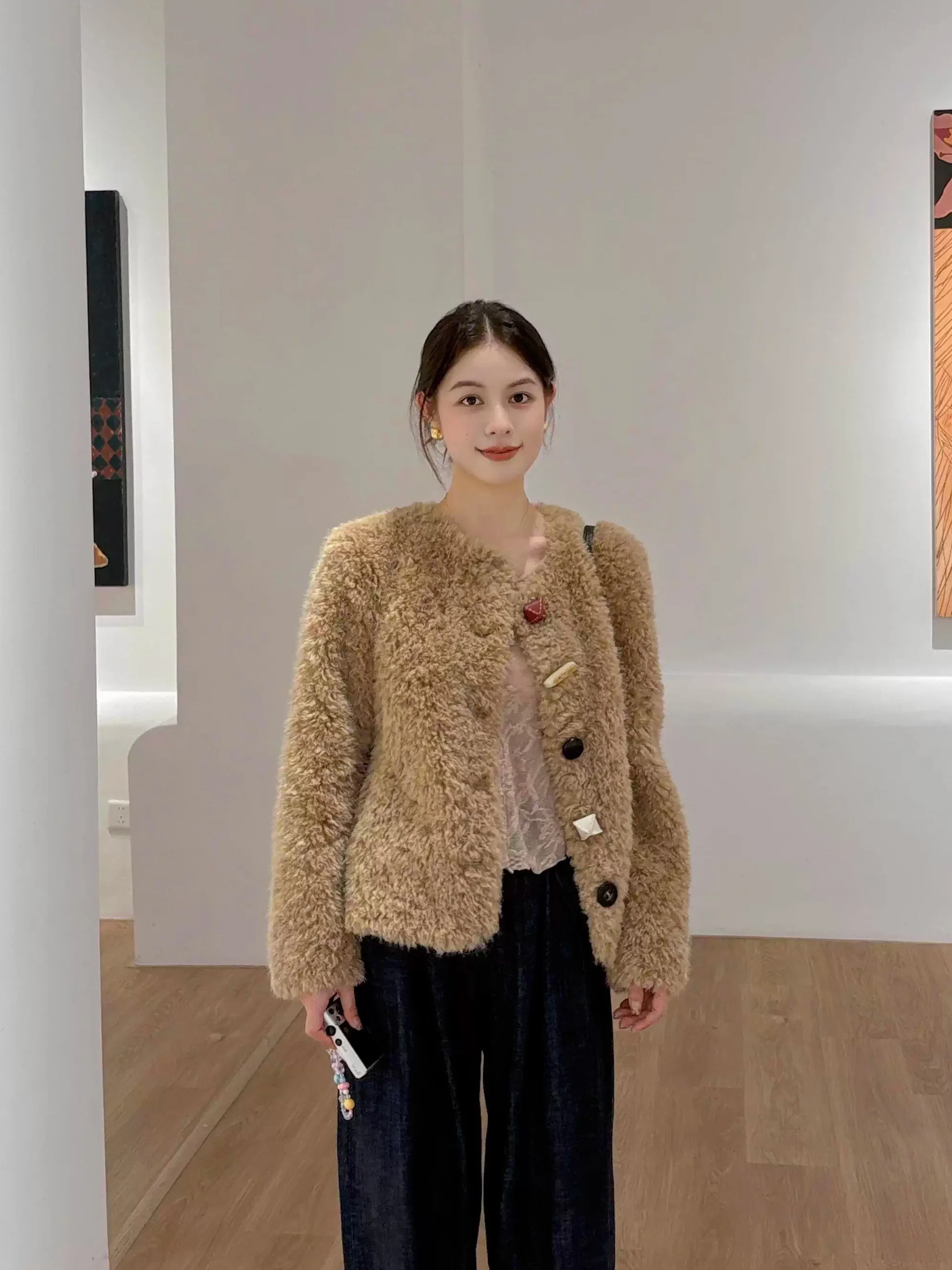 Coreano Lazy Sle ort Thiened Plu cuero y piel intercondicionados ropa de abrigo cálida para mujeres Otoño Invierno nueva llegada Teddy F...