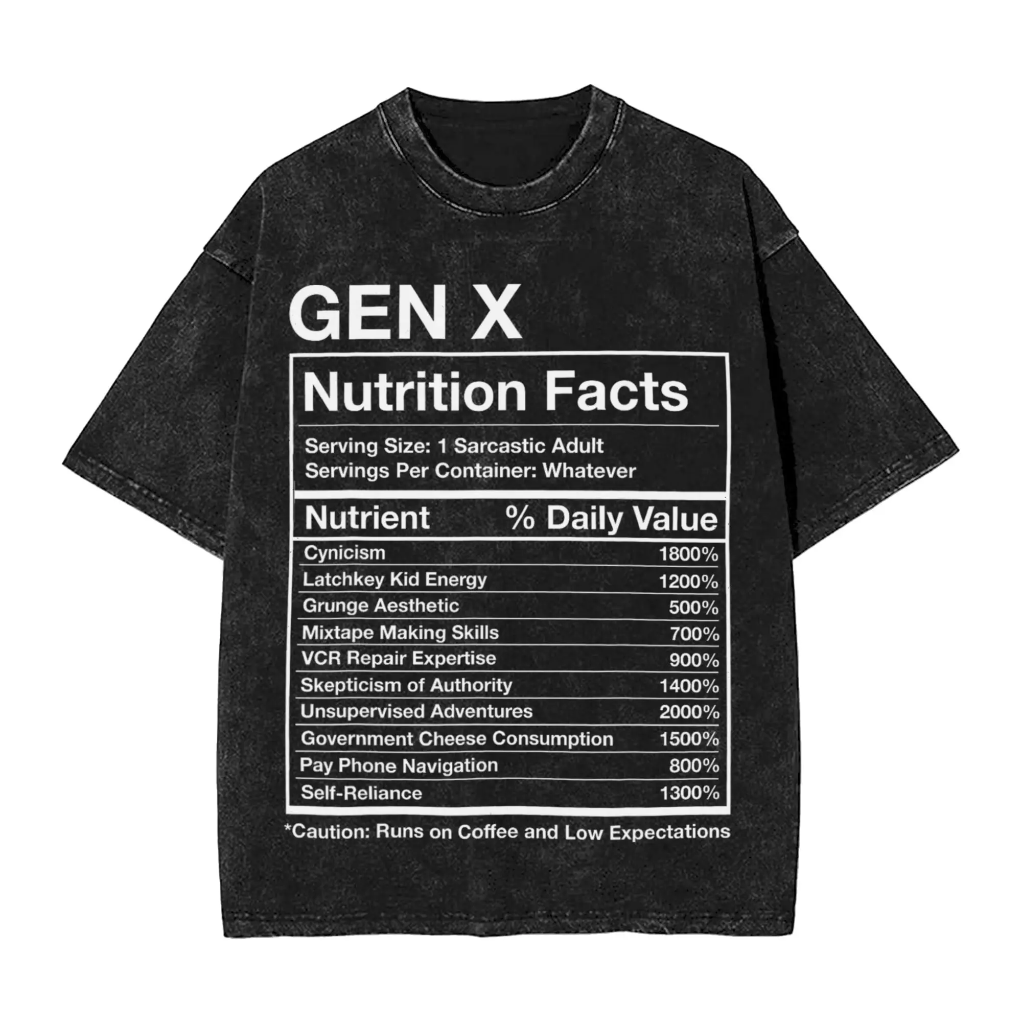 Harajuku Washed Shirts Gen X Nutrition Facts - Funny Generation Meme  Outfit Vintage T Shirt Streetwear Short Sleeve Summer Tees