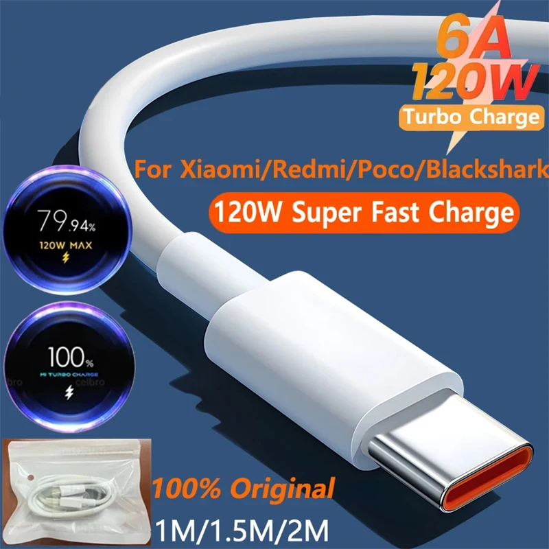 Original For Xiaomi 120W 6A Usb Type C Cable Turbo Fast Charger Cord For Mi 17 Ultra 15 14T 13 Redmi Note 15 Pro+ K90 POCO X7 F8