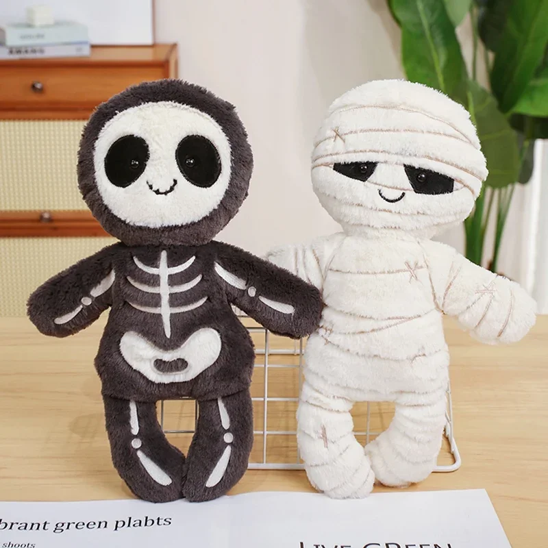 

Kawaii Black Devil Skeleton Plush Toys Creative Gothic Skull White Mummy for Kids Halloween Gifts Holiday Decor birthday gift